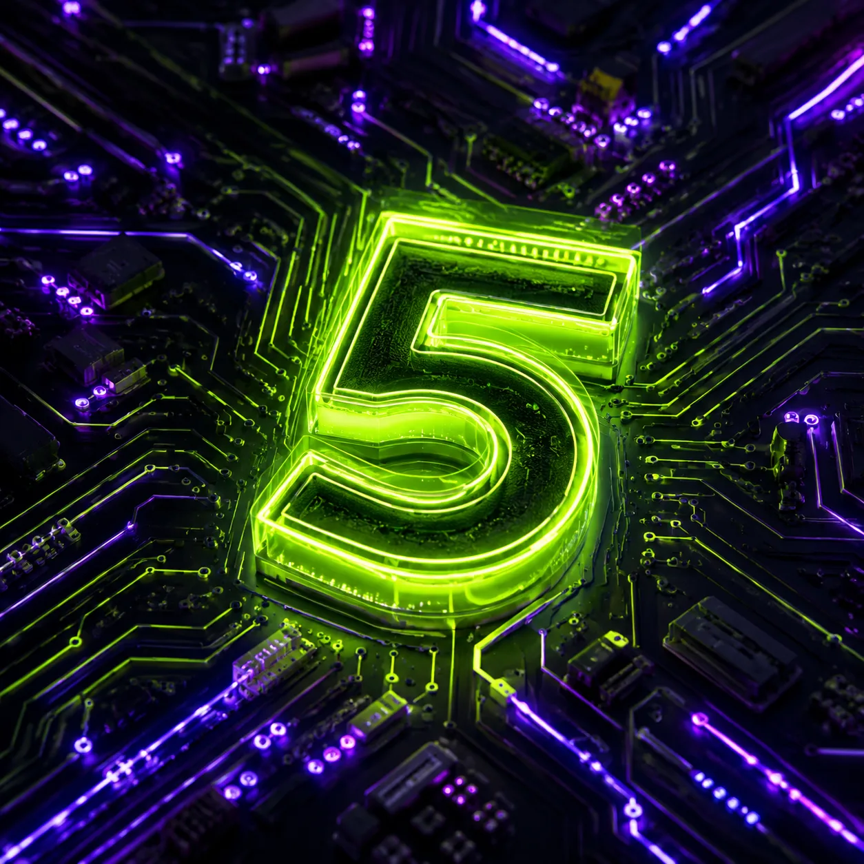 Numer 5 w neonowym obwodzie